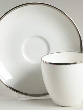 TiFFANY & CO Flat Demitasse Cup & Saucer Set Palladium Band with Platinum Trim